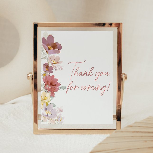 Florals Baby Bloom Thank you for Coming Poster (Spring Wildflower Baby Shower Thank you for Coming Sign)