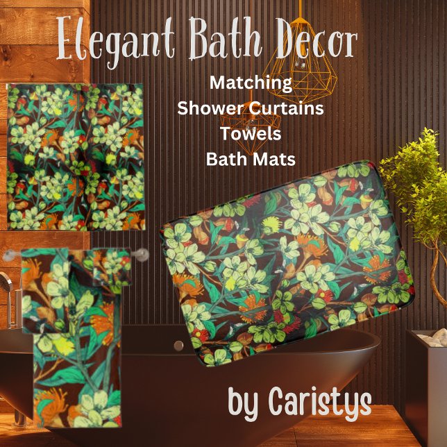 Florals Brown, Rust, Teal Bath Mat (Creator Uploaded)