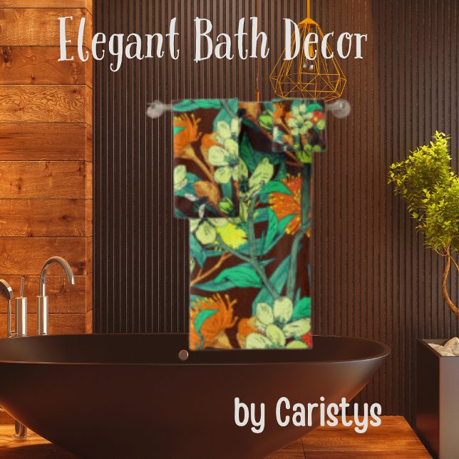 Florals Brown, Rust, Teal Bath Towel Set (Creator Uploaded)