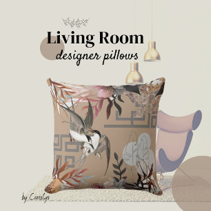 Florals Browns, Cranberry Tan & Birds Cushion