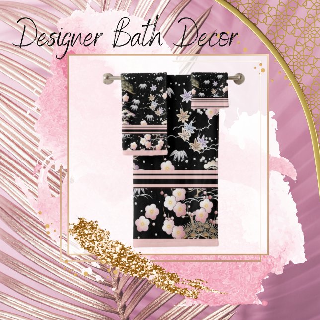Florals Elegant Black and Pink  Bath Towel Set (Creator Uploaded)