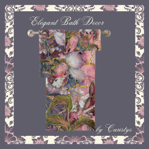 Florals Elegant Burgandy Shades with Gold  Bath Towel Set