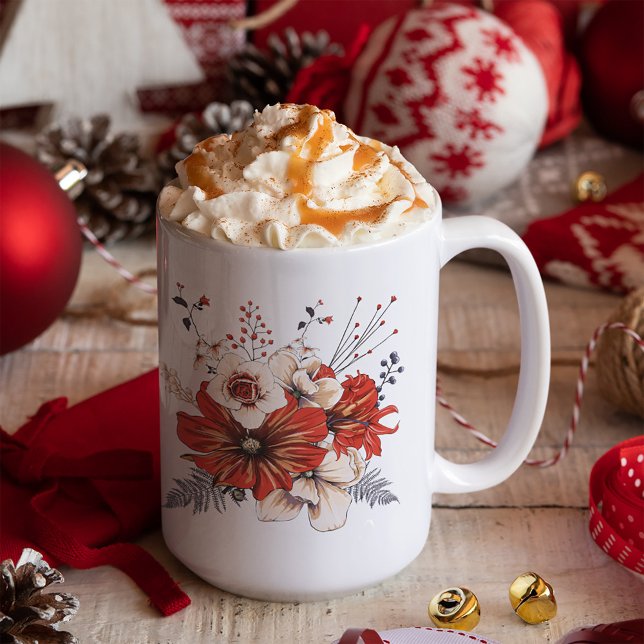 Florals Foliage Red Cream Name Coffee Mug (Creator Uploaded)