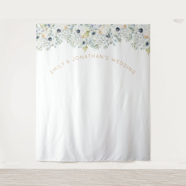 Florals Greenery Wedding Party Photo Background Tapestry (Front)