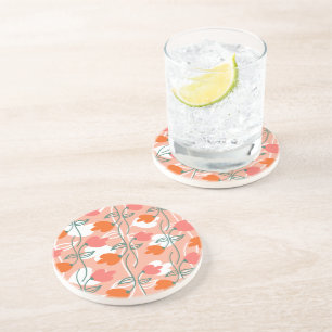 Florals Hand Drawn Botanical Pattern Orange Coaster