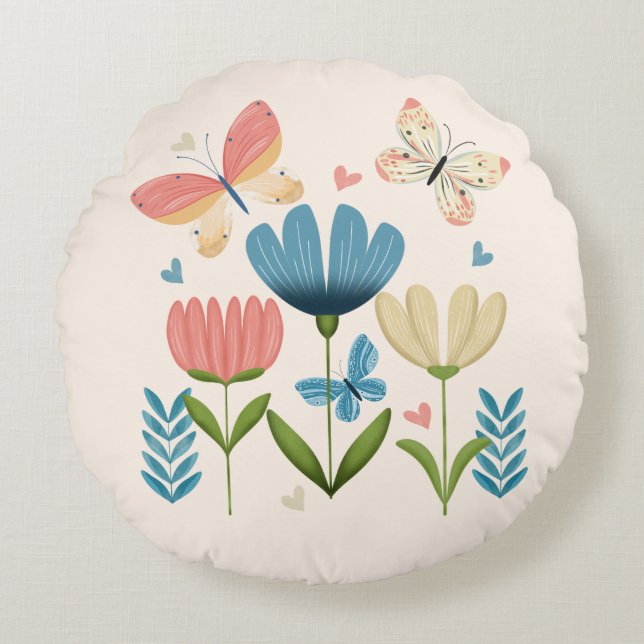 Florals in Blue and Orange hues Round Cushion (Front)