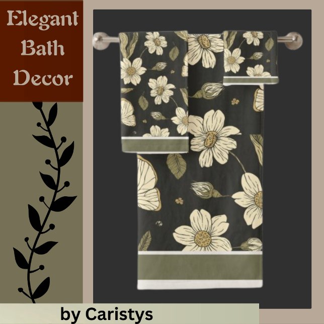 Florals Ivory, Olive with Butterflies  Bath Towel Set (Creator Uploaded)