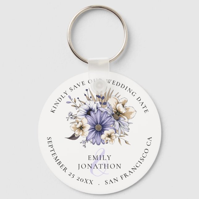 Florals Lilac Wedding Keepsake Save The Date Key Ring (Front)