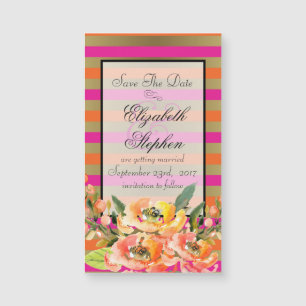 Florals on Pink and Gold Stripes Save the Date