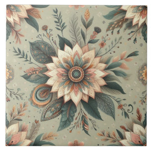 Florals on Sage Ceramic Tile