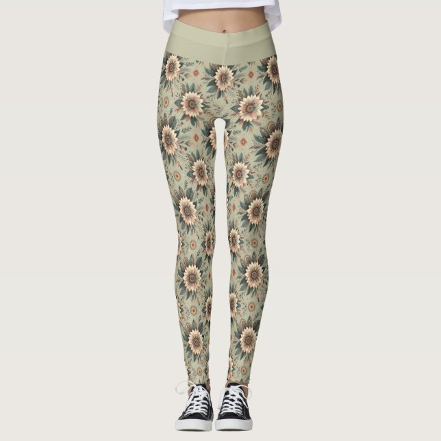 Florals on Sage Leggings (Front)
