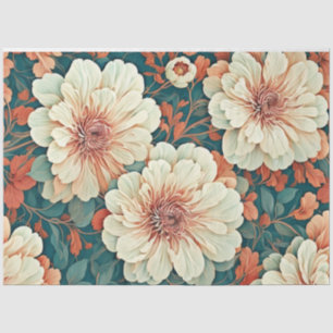 Florals Orange Teal Blush Decoupage Tissue Paper