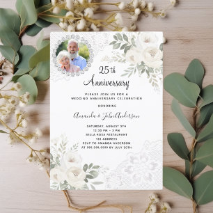 Florals photo 25th wedding anniversary invitation