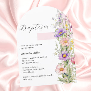 Florals pink cross girl Baptism arch Invitation