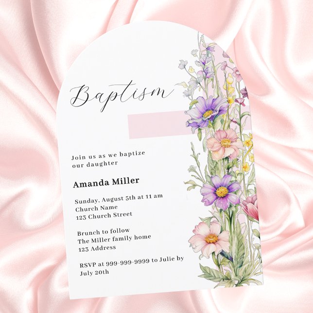 Florals pink cross girl Baptism arch Invitation (Creator Uploaded)