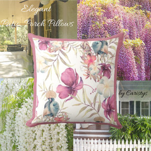 Florals Raspberry, Slate Blue with Greenery Cushion