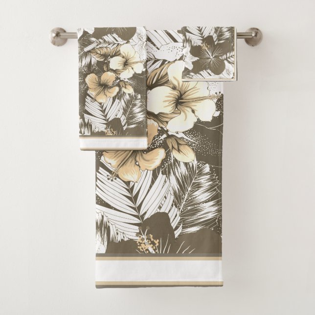 Florals Taupe, Ivory, White Blends Bath Towel Set (Insitu)