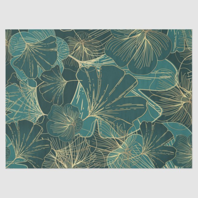 Florals Teal & Green Decoupage Wrap Tissue Paper (Front)