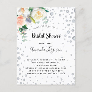Florals white rose gold glamourous bridal shower postcard