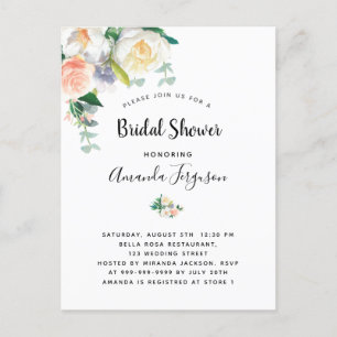 Florals white rose gold pink bridal shower postcard