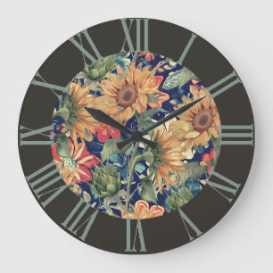 Florals with Border Large Clock