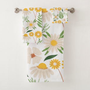 Florals Yellow Daisies and Greenery Bath Towel Set