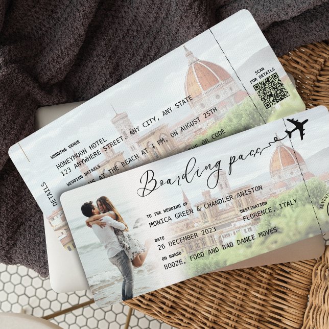 FLORENCE Boarding Pass Destination Wedding QR code Invitation (Creator Uploaded)