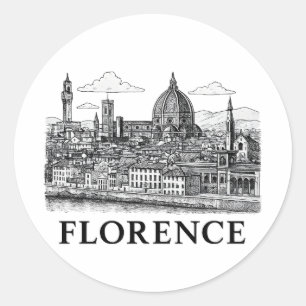 Florence Cityscape – Duomo Cathedral Line Art Classic Round Sticker