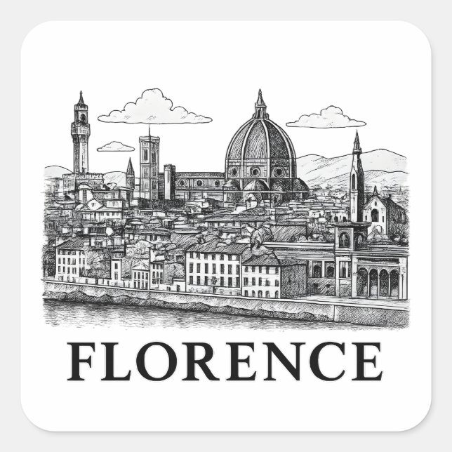 Florence Cityscape – Duomo Cathedral Line Art Square Sticker (Front)