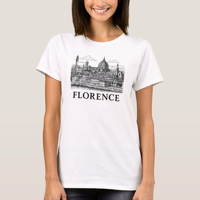 Florence Cityscape – Duomo Cathedral Line Art T-Shirt (Front)