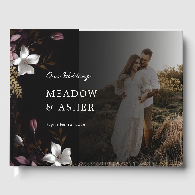 Florence Dark Floral and Photo Wedding Guest Book (Front)