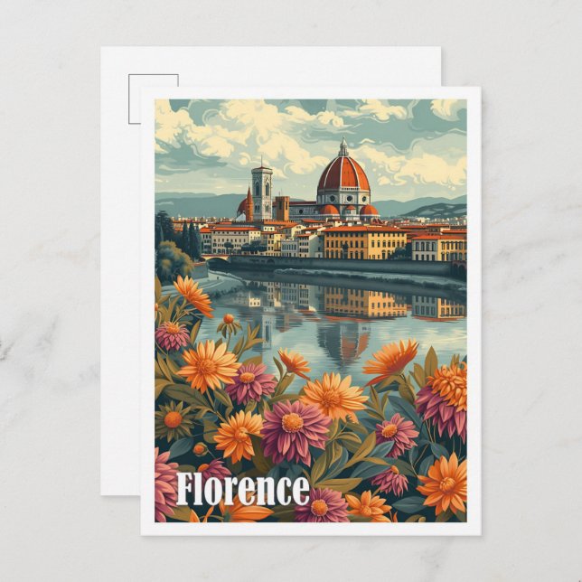 Florence Italy Artistic Travel Illustration Postcard (Front/Back)