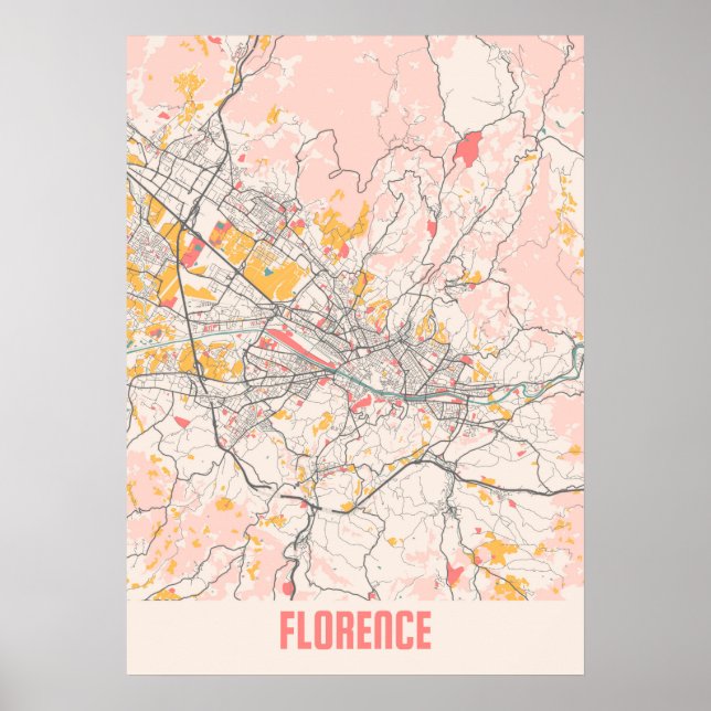 Florence - Italy Chalk City Map Poster (Front)