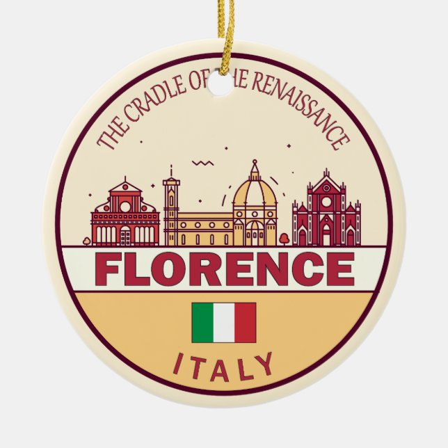 Florence Italy City Skyline Emblem Ceramic Ornament (Front)