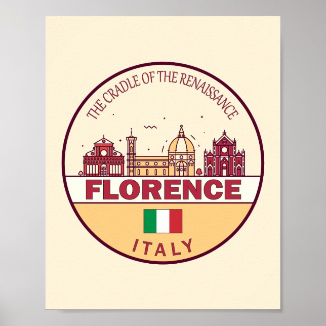Florence Italy City Skyline Emblem Poster (Front)