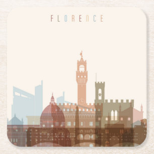 Florence, Italy City Skyline Square Paper Coaster