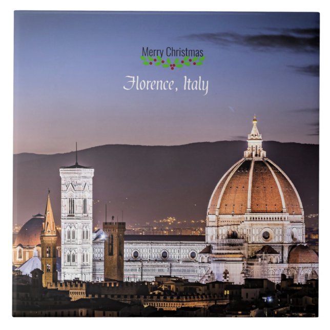 Florence, Italy, Merry Christmas Ceramic Tile (Front)