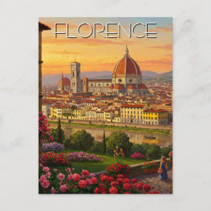Florence Italy Skyline Sunset Postcard