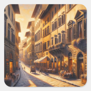 Florence, Italy Street at Golden Hour Square Sticker