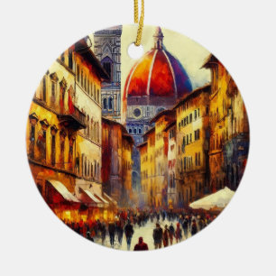 Florence, Italy Street with Duomo Painting Ceramic Ornament