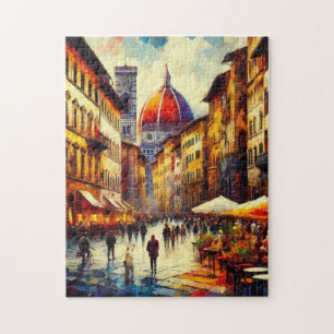 Florence, Italy Street with Duomo Painting Jigsaw Puzzle
