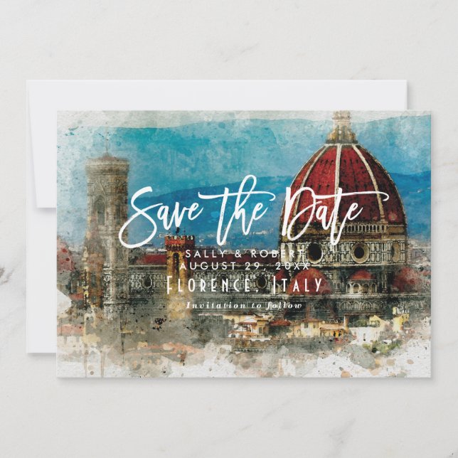 Florence Italy summer wedding save the date card (Front)