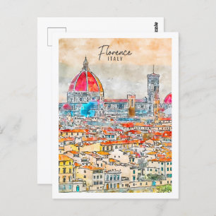 Florence Italy Travel Place Watercolor Postcard