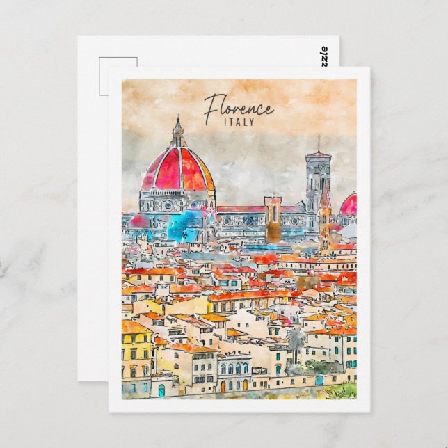 Florence Italy Travel Place Watercolor Postcard (Front/Back)