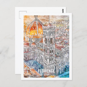 Florence Italy Travel Place Watercolor Postcard