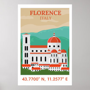 Florence Italy Vintage Travel Coordinates Art Poster