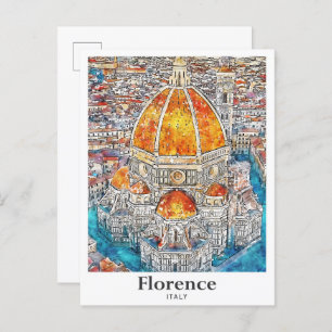 Florence Italy Watercolor Sketch Hand Drawn Postcard