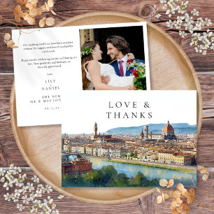 Florence Italy Watercolor Wedding Photo Thank You Card