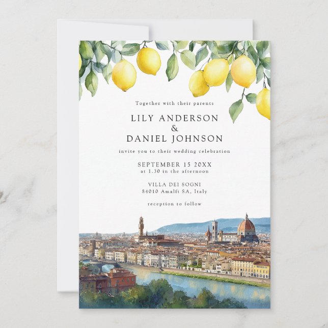 Florence Lemons Italian QR Code Wedding Invitation (Front)
