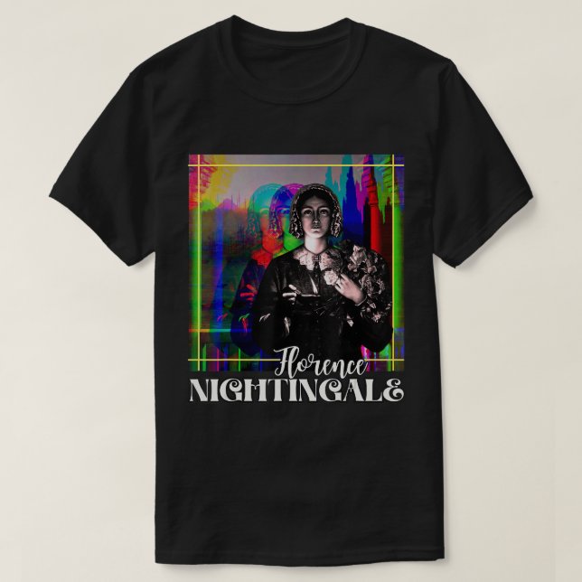 Florence Nightingale Portrait Retro Groovy Glitchy T-Shirt (Design Front)